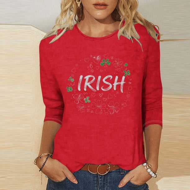 TaTaai Ladies St. Patrick's Day Theme Print 3/4 Sleeve Casual Tops Round Neck Loose Comfy Fashion Blouses Stretchy Breathable Daily Holiday Outfits Gift