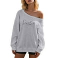 thumbnail image 2 of Fall Sweatshirts for Women 2025 Long Sleeve One Shoulder Grey Letter Graphic Oversized Sweatshirt Pullover Tops, 2 of 5