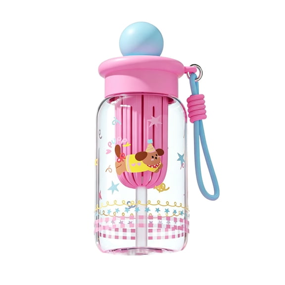 Water Bottle with Straw and 3D Stickers Cute Aesthetic Bottle Kawaii Milk Bottle Tea Cup Juice Shaker Portable Silicone (500ml, White)