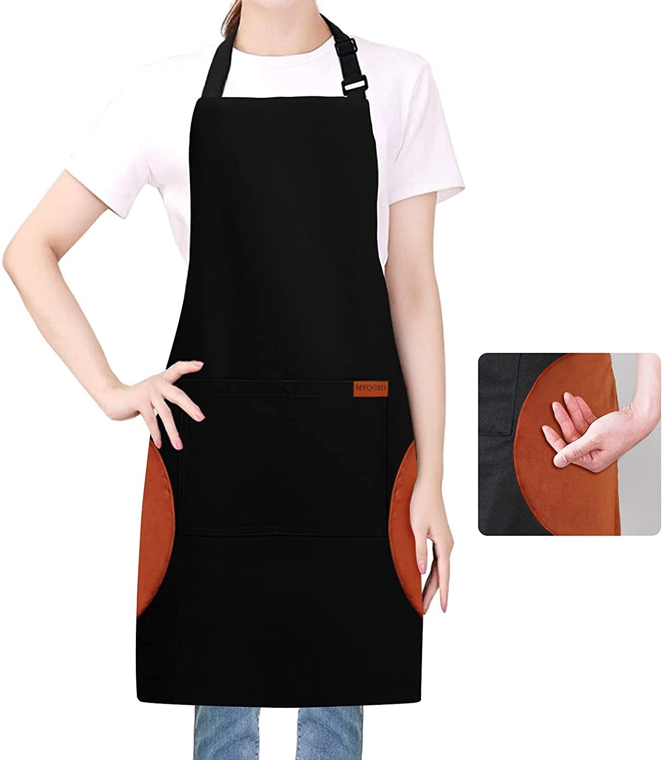 Bib Apron with Pocket 2 Towels Hand wipe Apron Adjustable Strap Home Kitchen BBQ