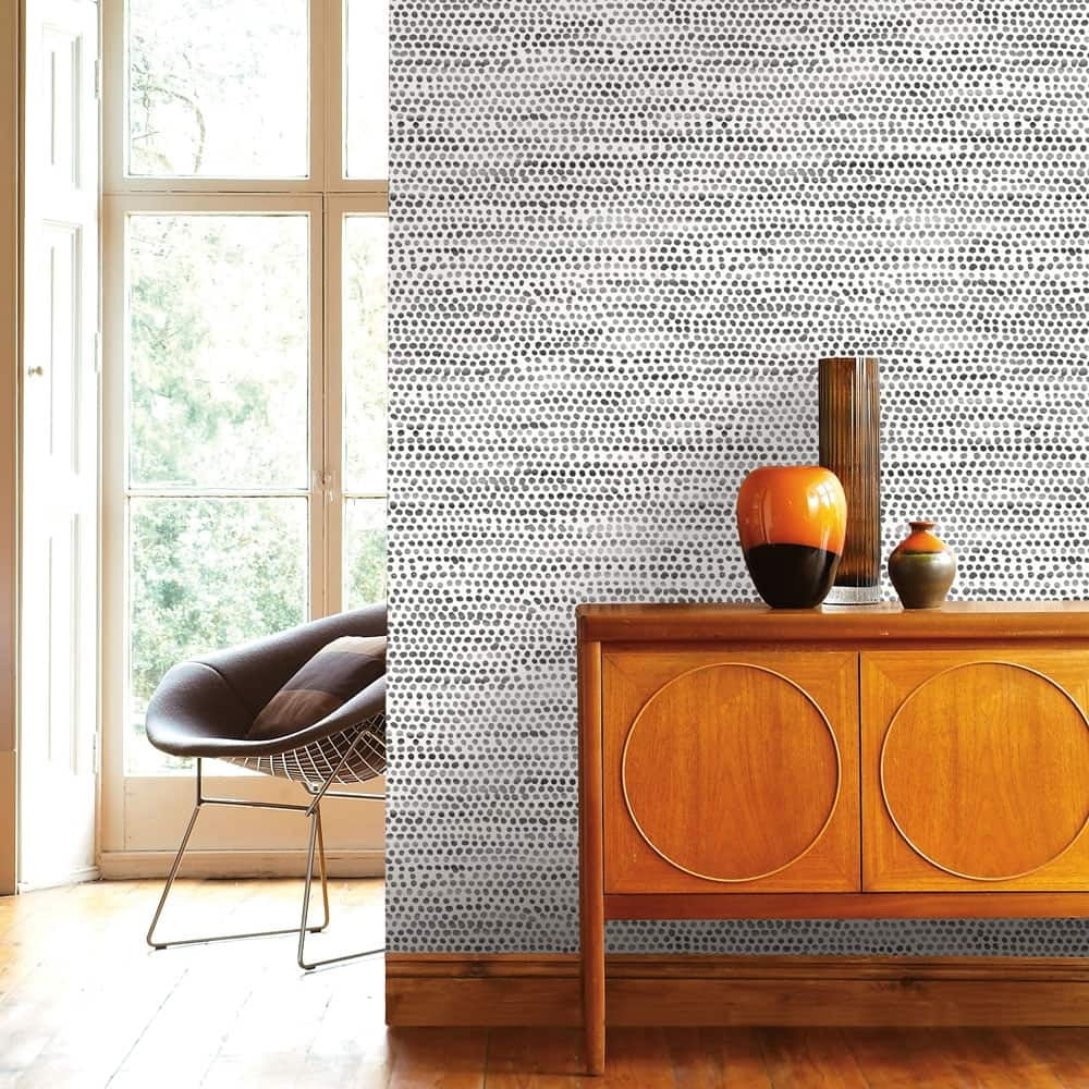 Tempaper Moire Dots Black & White Peel and Stick Wallpaper, 20.5" x 16.5'