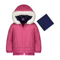 thumbnail image 1 of LONDON FOG Girls Quilted Puffer Jacket with Fleece Hat, Fuchsia Ruffle, 3T, 1 of 2