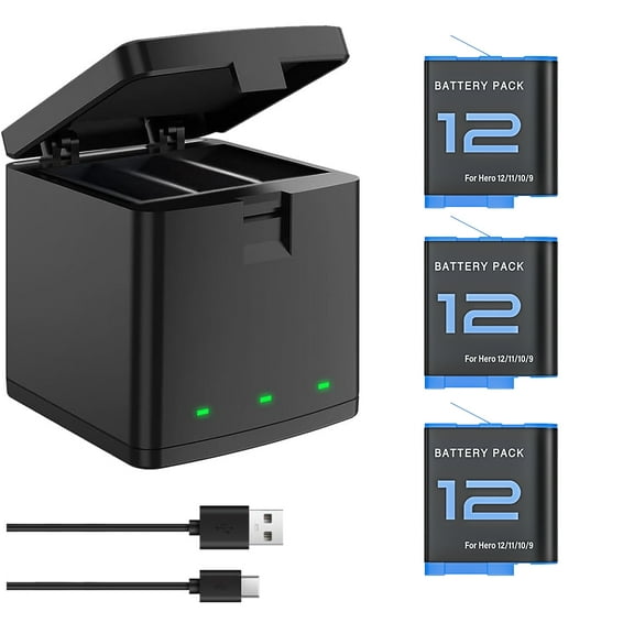 3 Pack Batteries for GoPro Hero 12 Black Camera with 3-Channel Battery Charger, Compatible with Go Pro 12 Battery and Charger ADDBD-211 CHDHX-121-CN