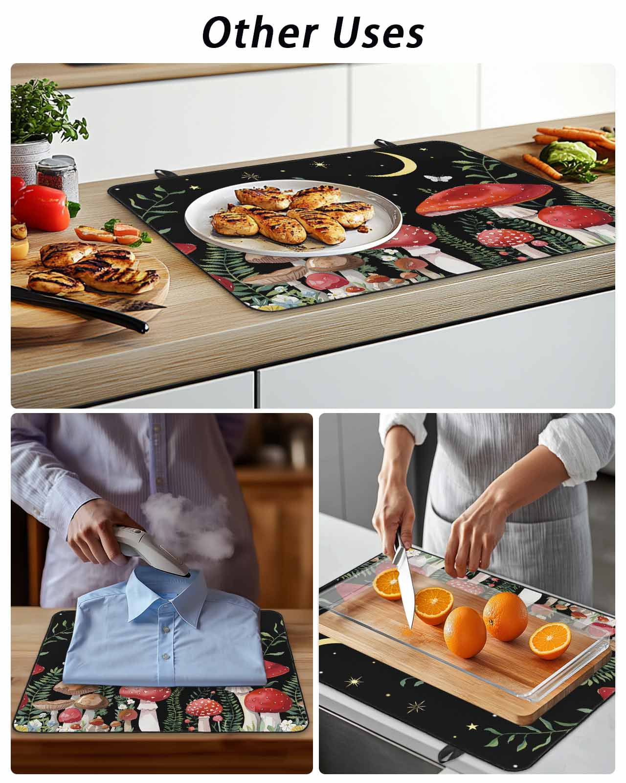 Stove Top Covers for Electric Stove, Mushrooms Black Glass Stovetop Cover Protector, Botanical Leaf Butterflies Country Moon Induction Cooktop Protector Oven Mat for Kitchen Countertop 24"x21"
