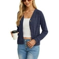 thumbnail image 3 of JWD Women's Fashionable Cropped Long sleeved Open top Button V-neck Ribbed Knitted Lightweight Coat with Pocket, 3 of 7