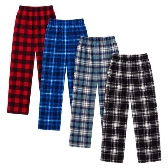 Quad Seven Boys Pajama Soft Fleece Boys Plaid Pajamas Bottoms PJ Kids Youth Sleepwear 4 Pack