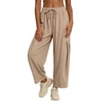 thumbnail image 6 of Women Linen Pants Wide Leg Boho Pants Loose Lightweigt Beach Palazzo Harem Pants with Pockets, L, 6 of 7