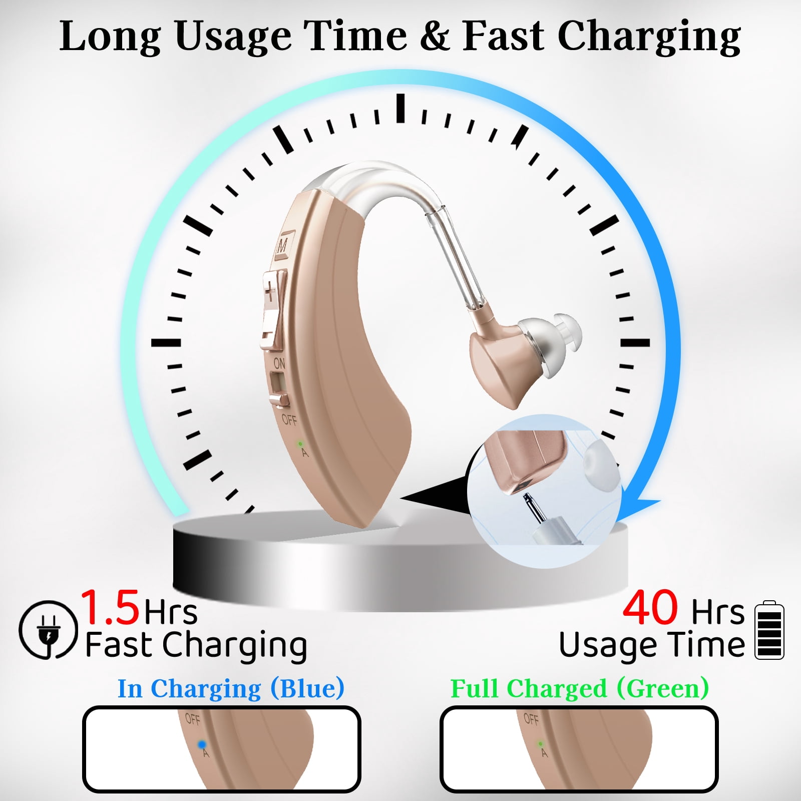 HIBRIQ Rechargeable Hearing Aids with Enhanced Speech, Noise Reduction & Feedback Cancellation for Seniors HH-1220AX