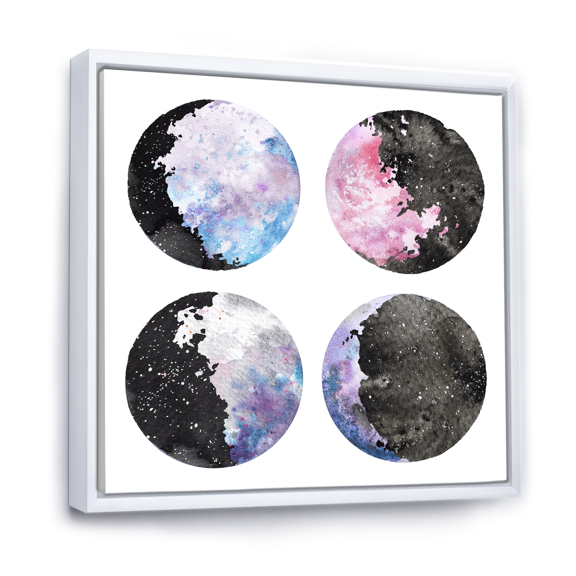 Designart 'Moon Phases With Sky and Stars' Bohemian & Eclectic Framed Canvas Wall Art Print