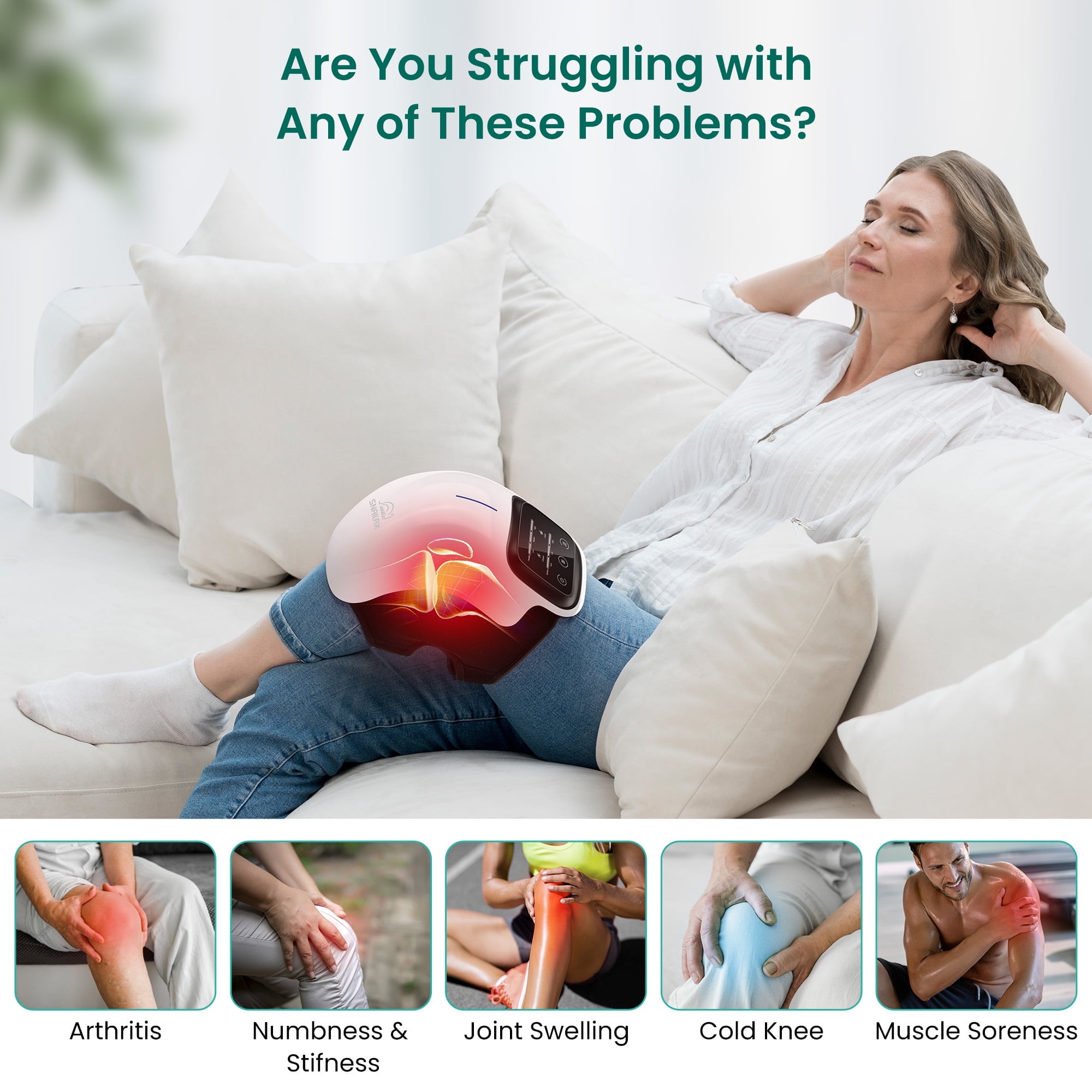 Snailax Cordless Knee Massager with LED Touch Screen, Vibration