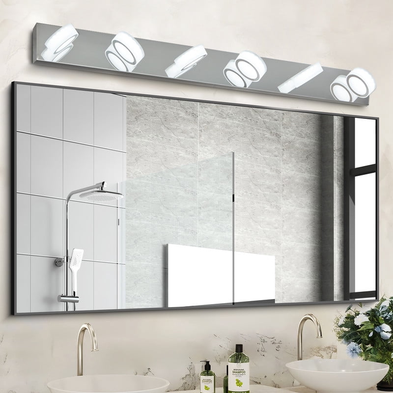45" Modern 6-Light LED Vanity Light Fixture, Chrome Bathroom Lighting Over Mirror, Wall Mounted Dimmable Bathroom Vanity Lights for Makeup, Shower & Decor