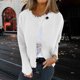 thumbnail image 1 of HongQid Women's Wool Blend Fall Business Cardigan Collarless Long Sleeve Button Jacket, 1 of 6