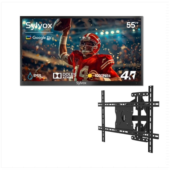 SYLVOX 55" Outdoor TV with Wall Mount, 4K UHD Google TV for Partial Sun Outside 1000nit Brightness, IP55 Weatherproof, Dolby Atmos, Voice Remote (Deck Pro 2.0)