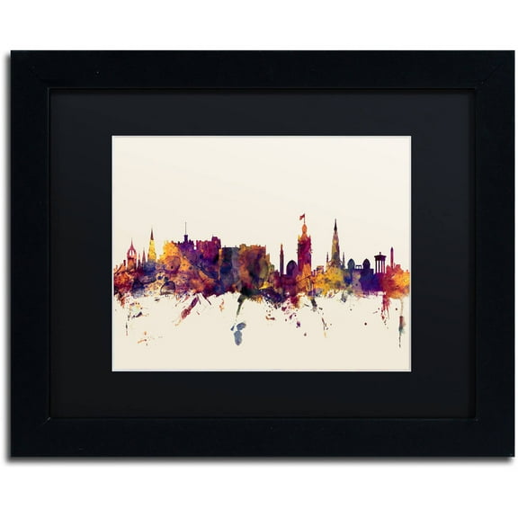 Trademark Fine Art "Edinburgh Scotland Skyline" Canvas Art by Michael Tompsett, Black Matte, Black Frame