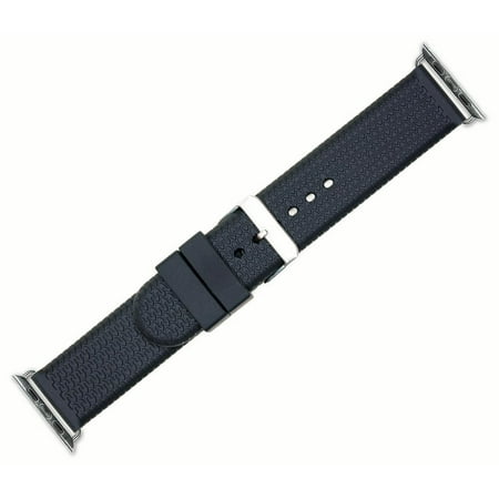 Apple Watch Strap - Rubber Diver Watch Band - Fits 38mm Series 1 & 2 Apple Watch [Silver Adapters]