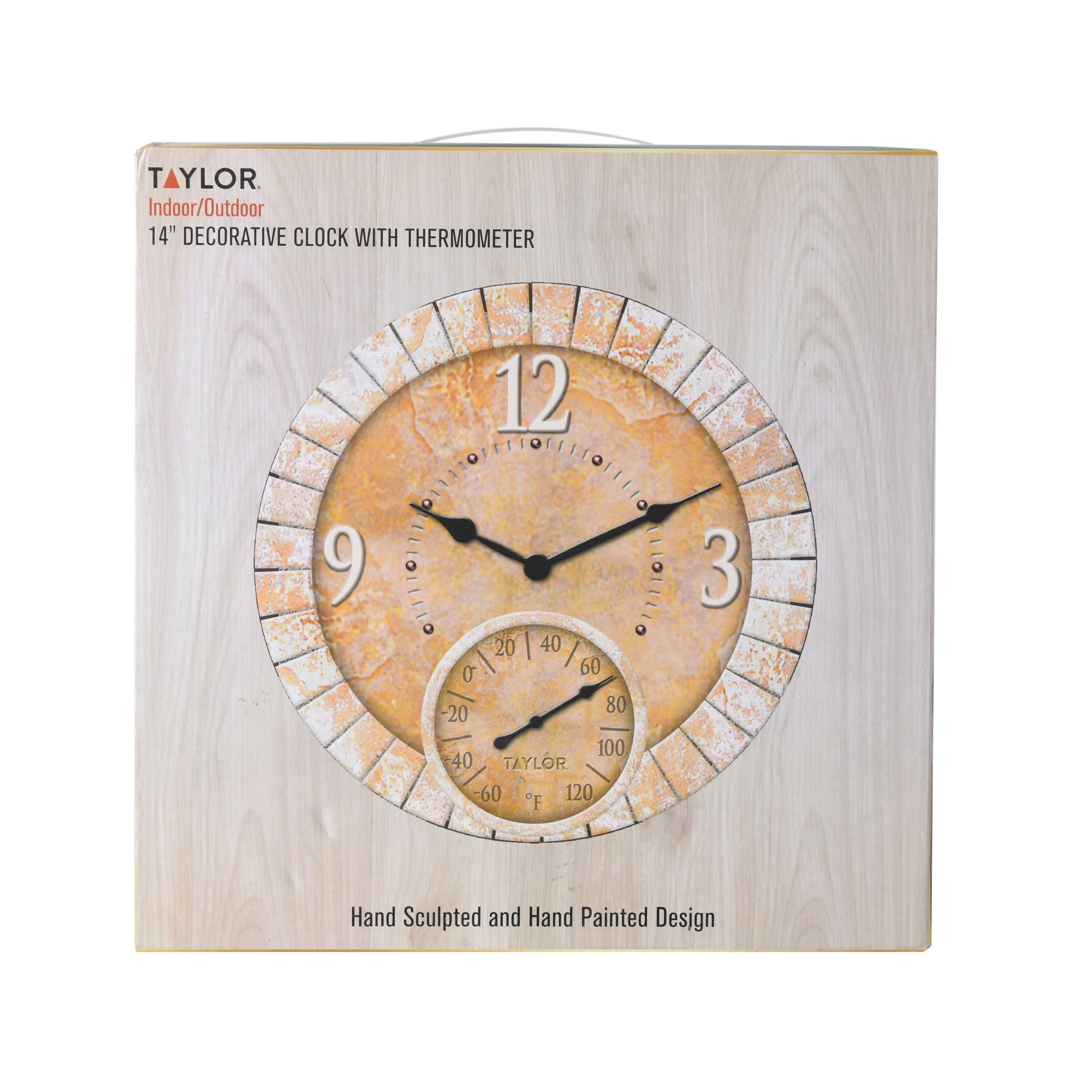 terra cotta clock and thermometer