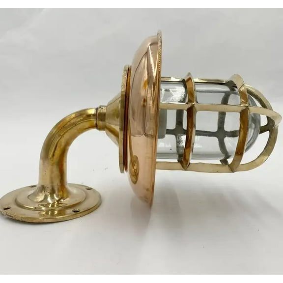 Solid Brass Nautical Sconce with Copper Shield & Glass Globe – 90 Degree Wall Fixture