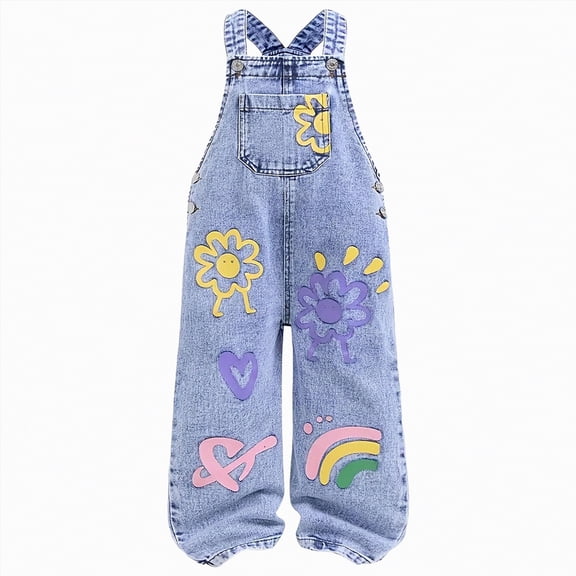 NIEWTR Girls' Casual Sleeveless Jumpsuits Spaghetti Strap Loose Romper Long Pants with Pockets Summer Pants(A01-Light Blue,6-7 Years)