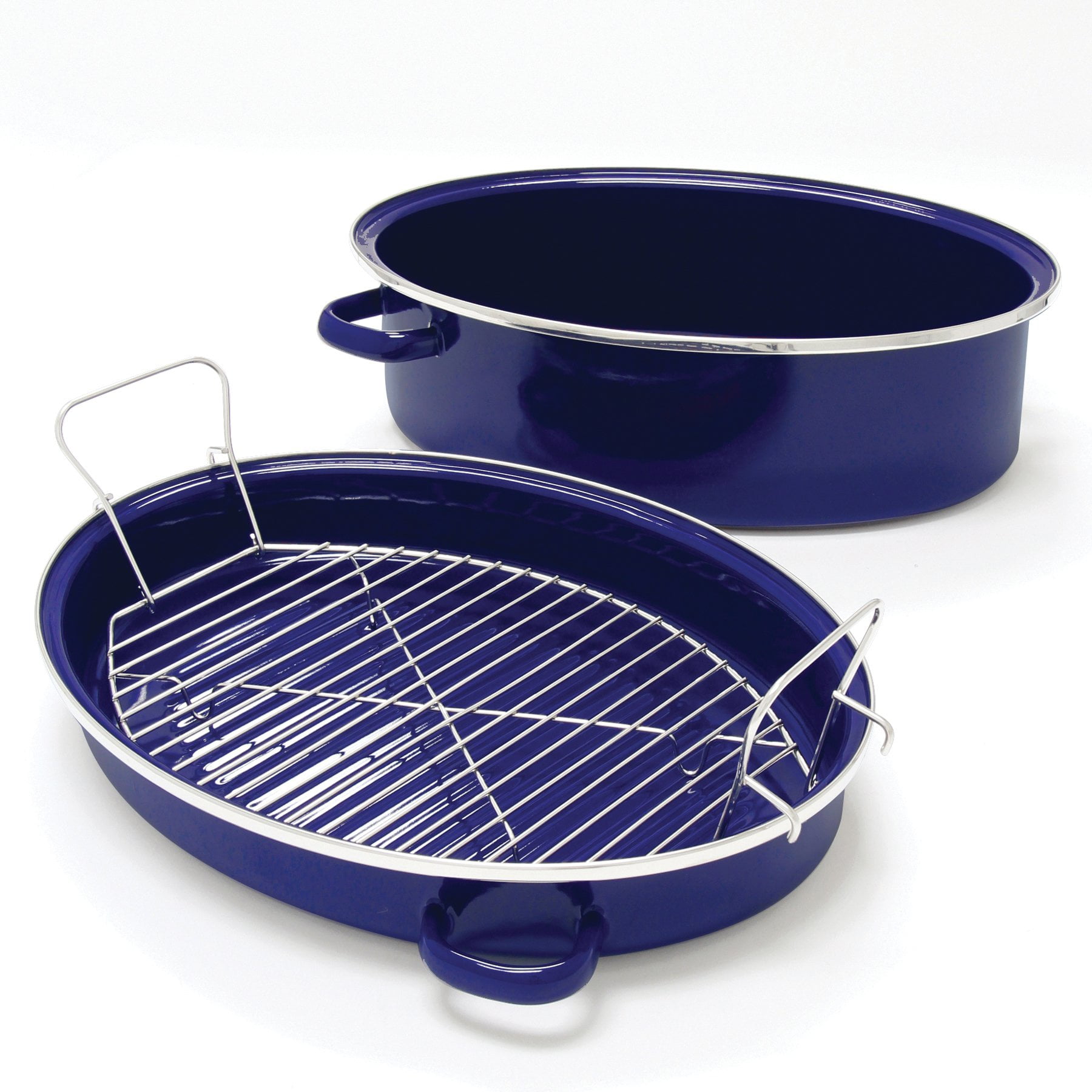 Chantal Cobalt Blue Stock Pot Oval Enamel Cookware 8 x 11 w/ Lid Germany