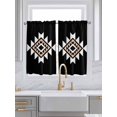 thumbnail image 2 of Tier Curtains 45 Inches Long, Black White Beige Boho Window Treatment Curtain Drapes, Western Geometric Aesthetic Small Curtain Drapes for Bathroom Laundry Room, 27.5"x45", 2 Panels, 2 of 7