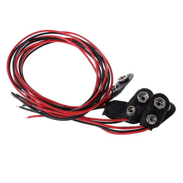 S SERENABLE 3PCS 31cm Wire Length Black Faux Leather 9V Battery Clips Buckles Connectors. The image shows three black faux leather 9V battery buckle connectors with red and black wires, each measuring approximately 31cm in length. Designed for household battery chargers, these connectors feature a durable metal and hard leather construction.