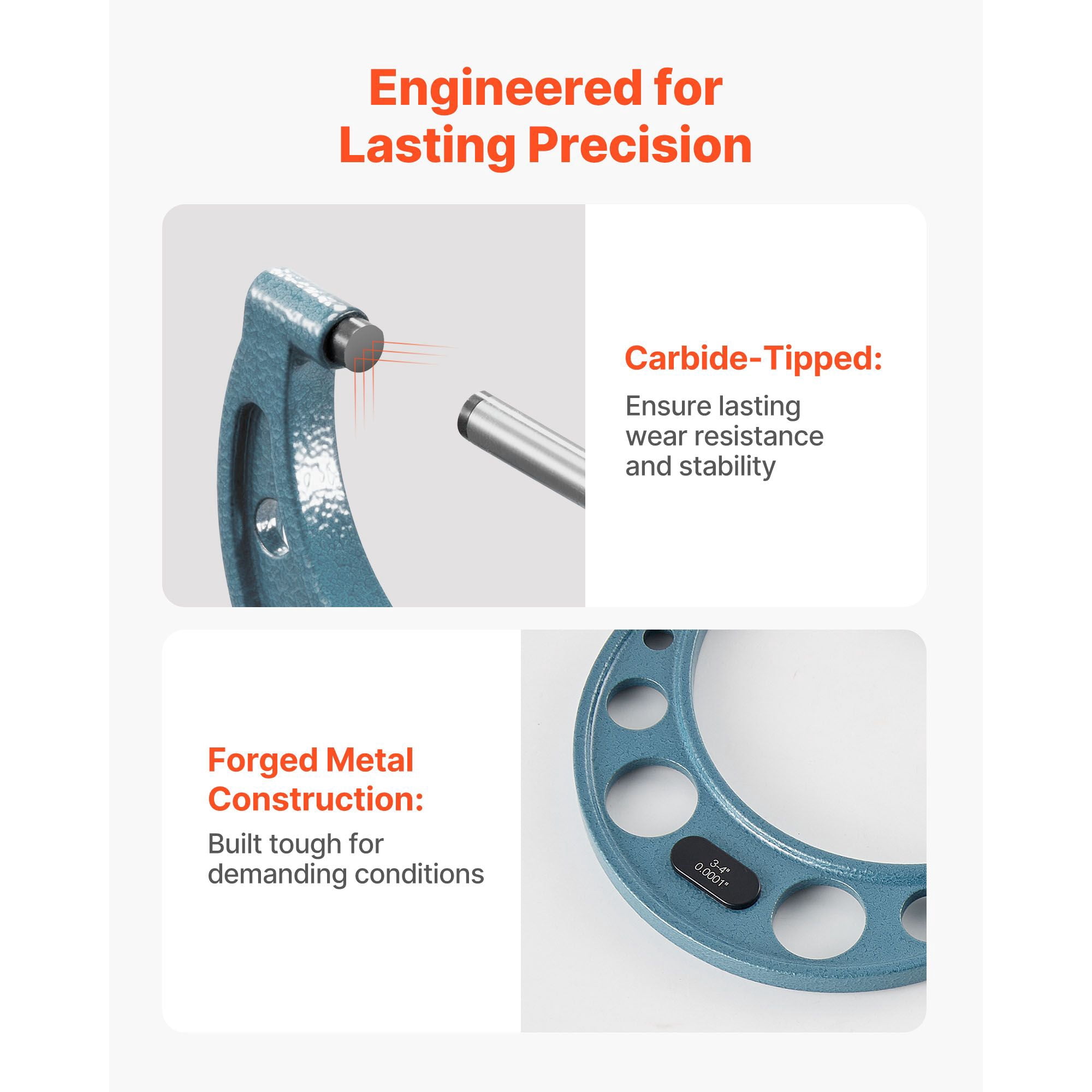 High-Precision Micrometer Set 0-6" with 5 Calibration Rods, Carbide-Tipped, for Precision Engineering Parts