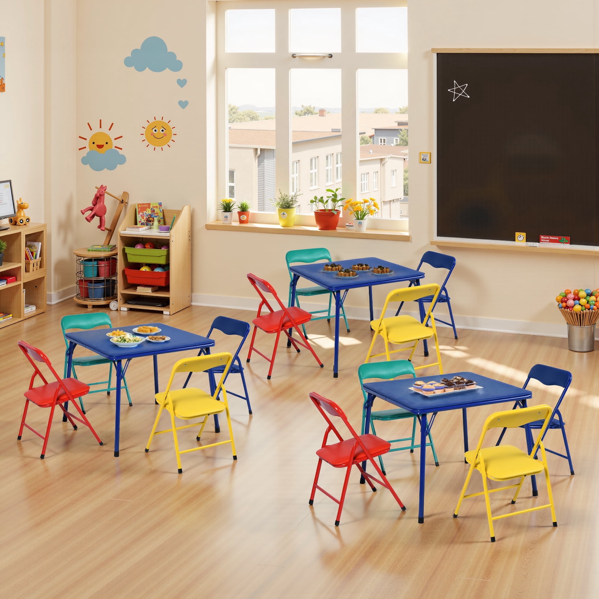 Homy Casa 5-Piece Kids Activity Table and Chair Set, Folding Preschool Playroom Furniture for Crafts, Snacks, Learning