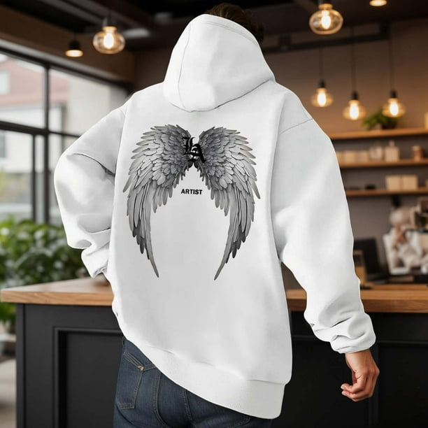 WILLBEST Sudadera con Capucha Informal con Estampado De Ángel De Invierno, Sudadera con Forro Suave y Bolsillo Frontal para Exteriores, Ropa De Calle Cómoda Chica