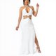 thumbnail image 1 of Abbraccia Vestido maxi elegante crema, calado, volantes, cuello halter, sin mangas, cintura alta, bajo con abertura, 1 of 6