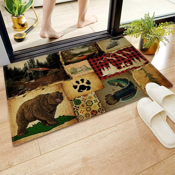 Welcome Doormat Rustic Lodge Bear Moose Deer Indoor Outdoor Entrance Door Mat Bath Rug Decorative Patio Garage Garden Kitchen Door Mats Porch Mats Home Decor ch 16x24 Inch