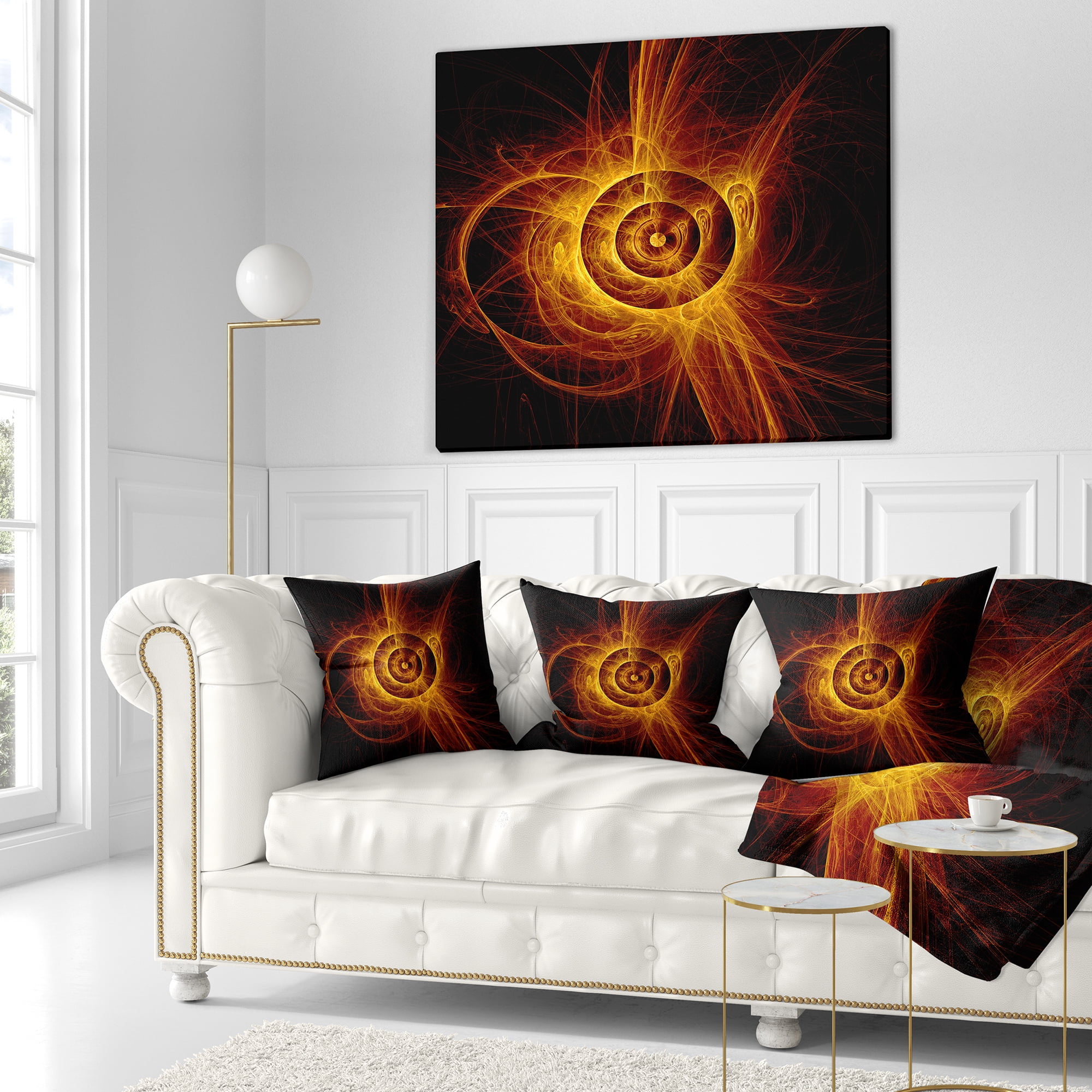 Designart The Flashing Yellow Flame - Abstract Throw Pillow - 16x16