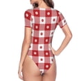 thumbnail image 3 of Uemuo Red Plaid Daisy Pattern Women's One Piece Short Sleeve Swimsuit Rash Guard Surfing Modest Quick-drying Swimsuit Beach Essentials-XX-Large, 3 of 9