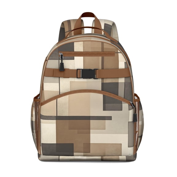 Brown and Grey Abstract Art Artwork Backpack for School,Cute School Bag,Schoolbag with Adjustable Shoulder Straps & Padded Back,15.25"x11.5"x5.25"