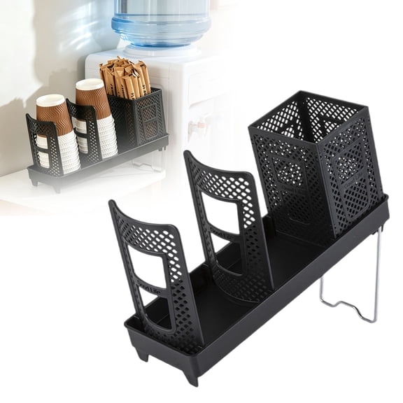 Hearthoom Coffee Cup Holder Dispenser, Disposable Paper Cup Dispenser with Stand, 3 Slots Plastic Coffee Cup And Lid Holder with Straw Organizer for Coffee Station Bar Office Home Black