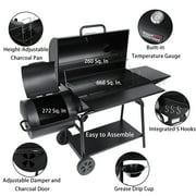 Royal Gourmet 36 Charcoal Barrel Grill with Offset Smoker, Adjustable Grates and Thermometer