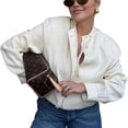 thumbnail image 1 of Women's Jackets Casual Basic Zip Up Cropped Jacket Milky White L, 1 of 10