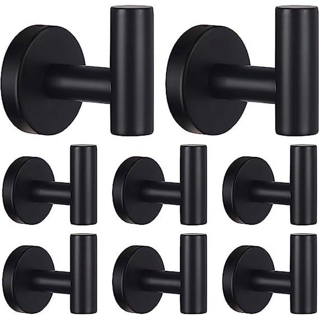 Zhuge Ganchos para toallas, ganchos para baño, ganchos paracolgadores de acero inoxidable para puerta, toallas,armarios, esponjas, ganchos de pared, 8 paquetes, color negro mate