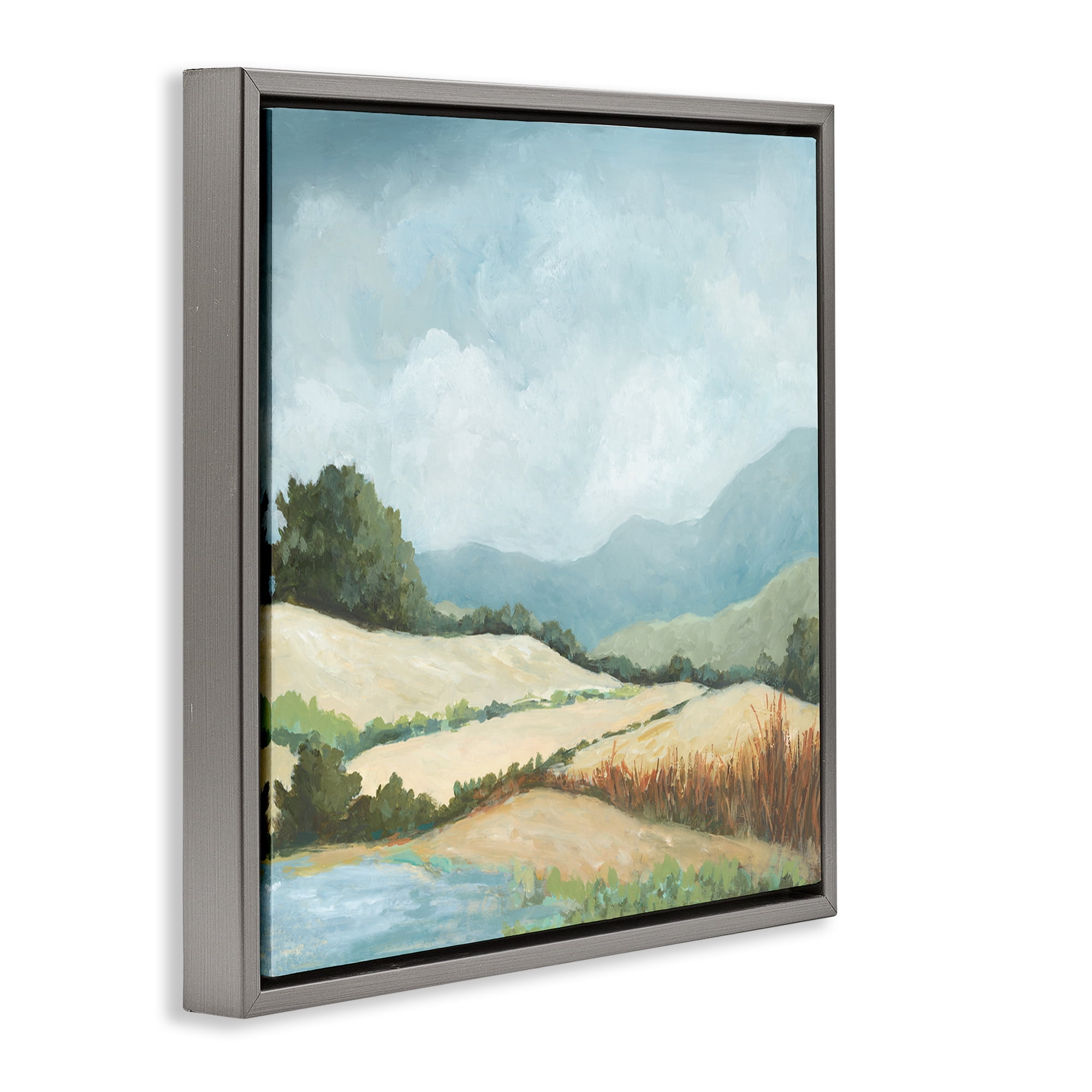 Stupell Industries Scenic Rural Hills Landscape & Nature Painting Gray Floater Framed Canvas Art Print Wall Art, 25 x 25