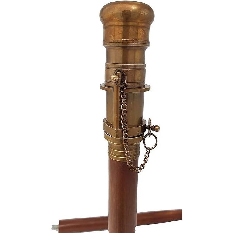 Antique Walking Stick With Telescope - Wooden Cane With Brass Handle, Vintage Decor