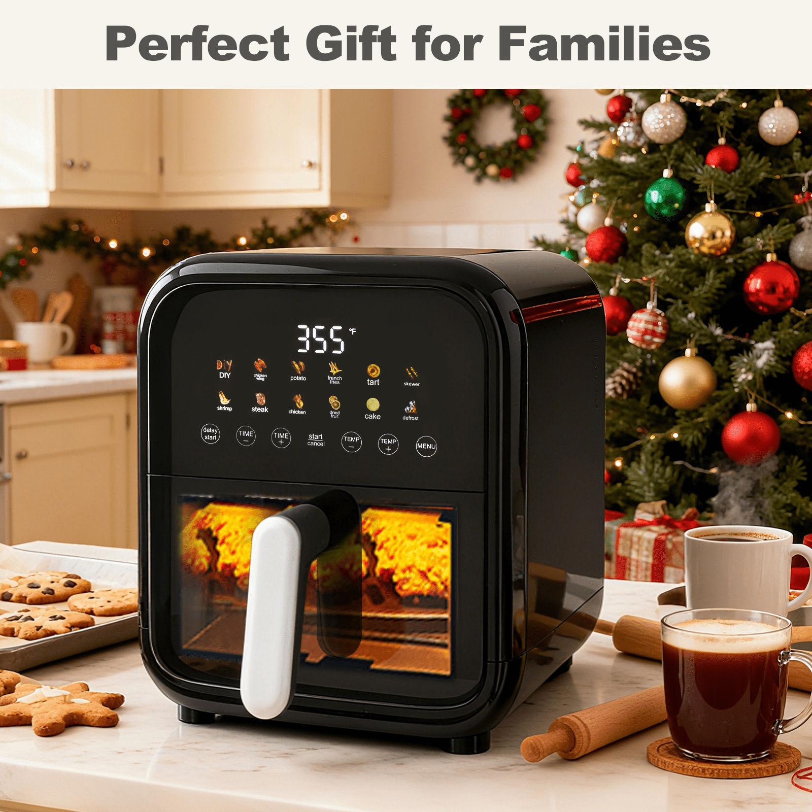 G-ocean Air fryer 7.5QT with 12 Functions, Digital Touch Screen, Visible Window, Black