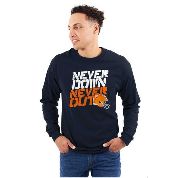 Football Helmet Never Down Never Out Men's Long Sleeve Tee T Shirt Brisco Brands S
