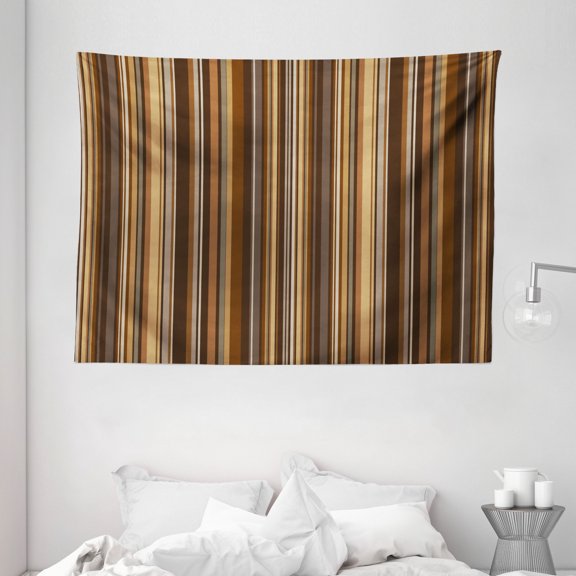 Abstract Tapestry, Vertical Lines in Earthen Toned Color Stripes Various Shades Pattern, Wall Hanging for Bedroom Living Room Dorm Decor, 80W X 60L Inches, Light Caramel Chocolate, by Ambesonne