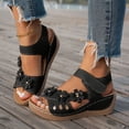 thumbnail image 4 of Rokment Women's Orthopedic Platform Wedge Walking Sandals with Arch Support Boho Beach Trendy Casual Flower Orthotic Chunky High Heels Dress Summer Shoes for Vacation Black Size 6, 4 of 8