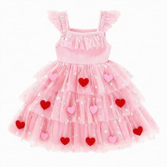 NIEWTR Flower Girl Ruffle Tulle Organza Dress Wedding Guest Party Birthday Princess Pageant Kids Gown(Pink,5-6 Years)