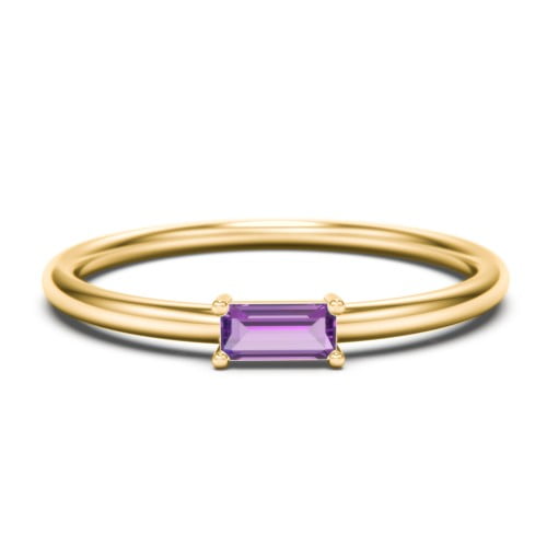 East-West Stackable Baguette Birthstone Ring - Amethyst (February)