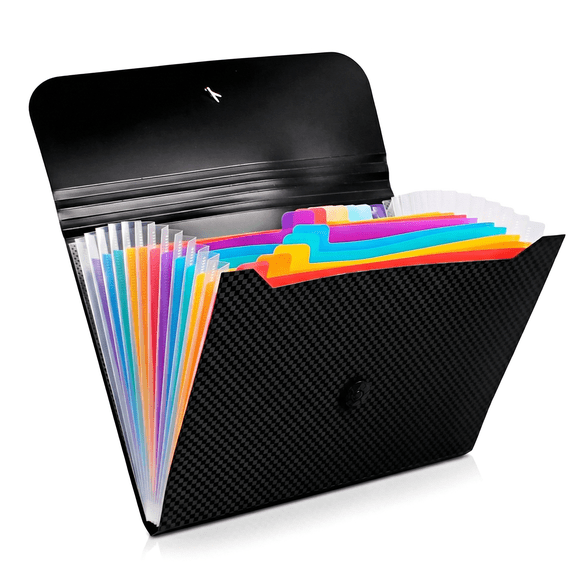 Olakula Expandable File Folder,Plastic File Folder with 13 Color Pockets,Letter/A4 Paper Size,Black