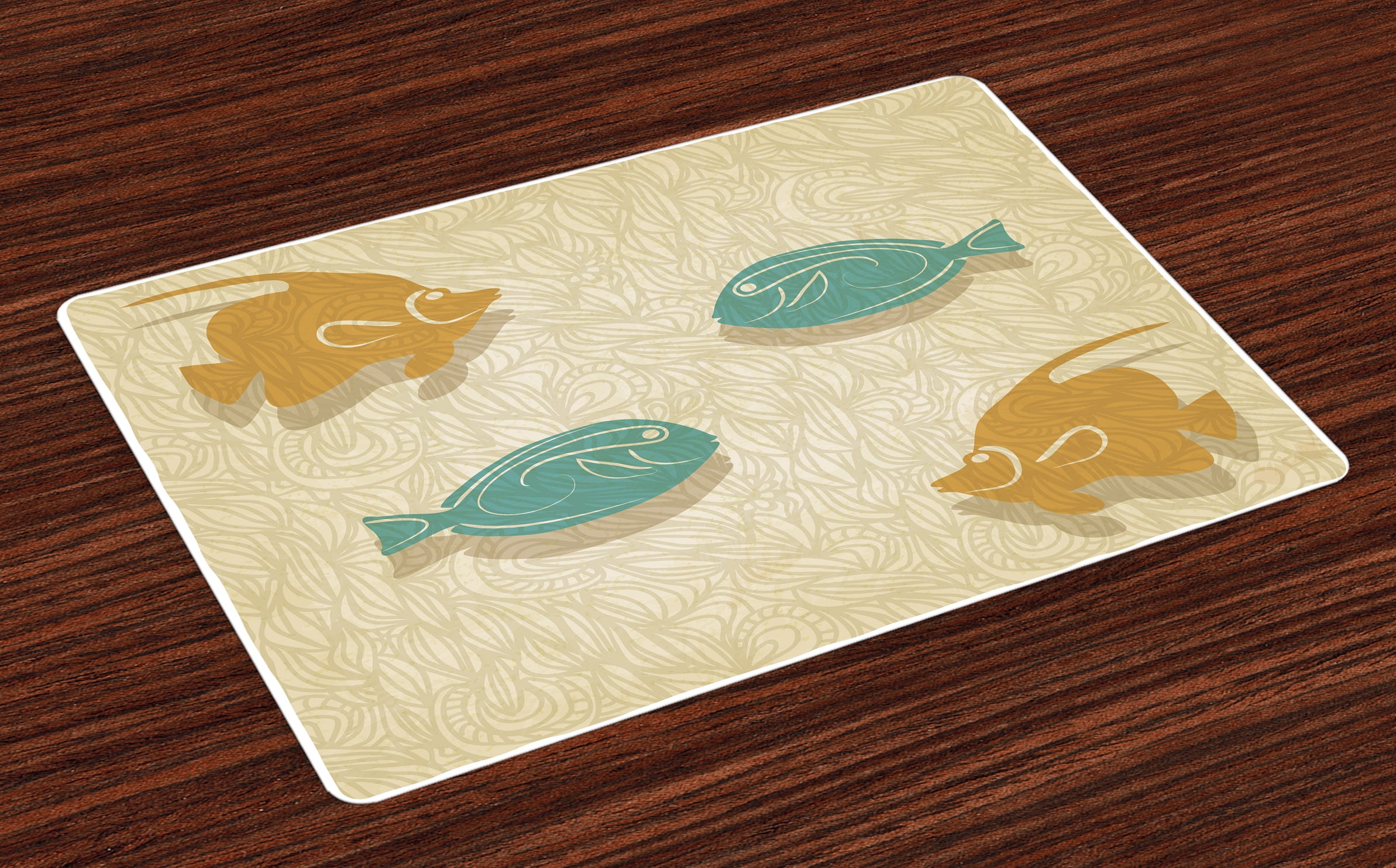 Fish And Wave Placemats Set of 4 Aquarium Marine Ocean Themed Fishing