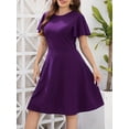 thumbnail image 3 of Vestido Elegante De Talla Grande, Vestido De Fiesta Acampanado Con Cuello Redondo Y Mangas Con Volantes Lisos Y Lisos Para Mujer Con Bolsillos, 3 of 4