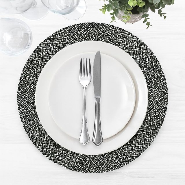 Homewear Marled Twist Juego De 8 Manteles Individuales Redondos De 15 Pulgadas De Algodón, Color Negro, Resistentes Al Calor, Duraderos, Para Mesa De Comedor, Cocina, Fiesta, Vacaciones, Lavables, Uso
