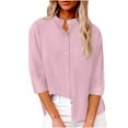 thumbnail image 3 of CFLVAEK Button Down Shirts for Women Dressy Casual 3/4 Sleeve Shirt Comfy Collared Neck Business Work Blouses Solid Color Going Out Tops 2025 Pink M, 3 of 7
